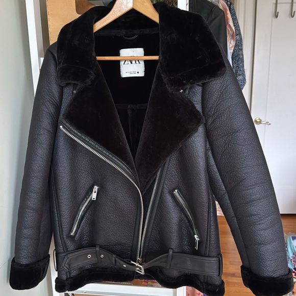 NWOT Zara Acne Shearling Style Moto Jacket Sz S - Picture 10 of 13
